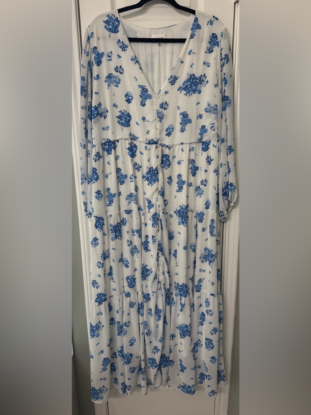 Sugarlips White Maxi Dress with Blue Floral Print